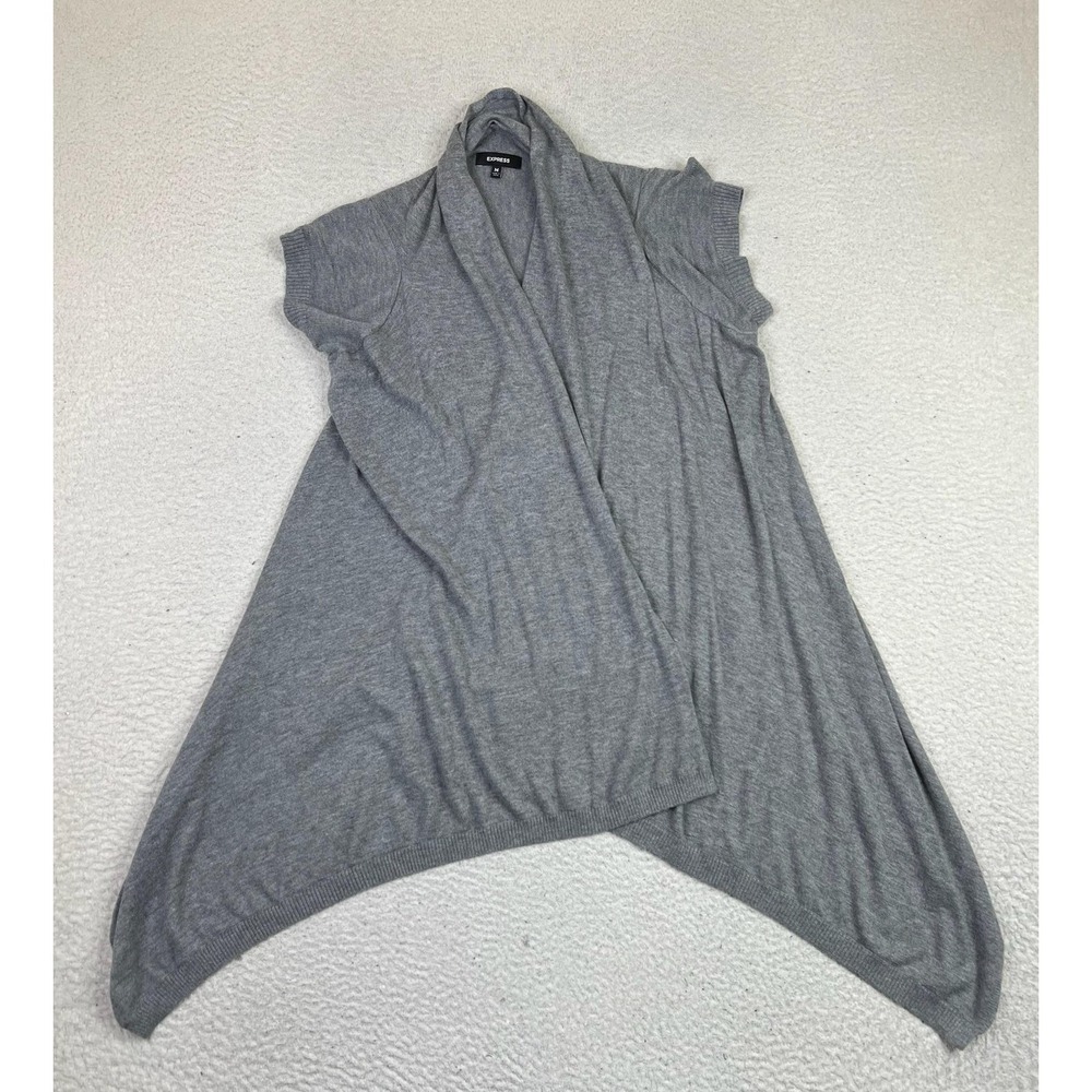 Express Sweater Womens Medium Gray Short Sleeve Open Front Shawl Collar Cardigan